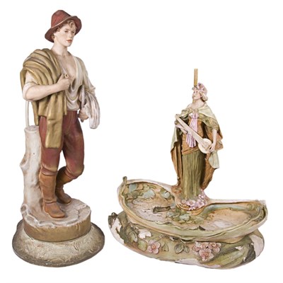 Lot 362 - Two Royal Dux Ceramic Figural Lamps Comprising...