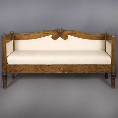 Lot 285 - Continental Inlaid Burl-Walnut Settee Length...