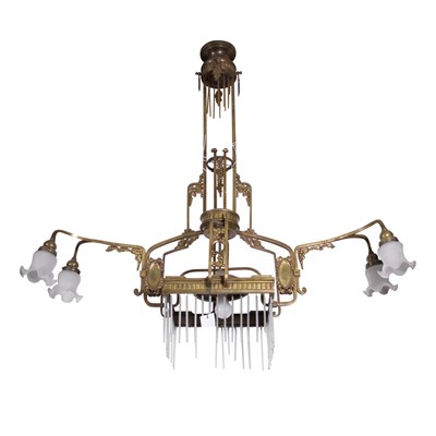 Lot 1284 - Art Deco Gilt-Bronze Five-Light Chandelier Of...
