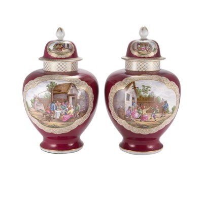 Lot 1107 - Pair of German Porcelain Covered Vases In the...