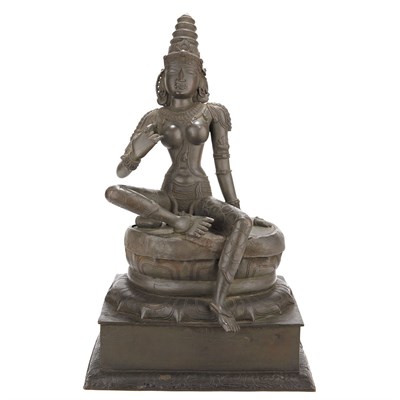 Lot 27 - Indian Bronze Figure of Parvati Seated on a...