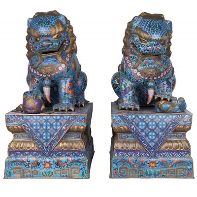 Lot 164 - Pair of Chinese Cloisonne Foo Lions Early 20th...