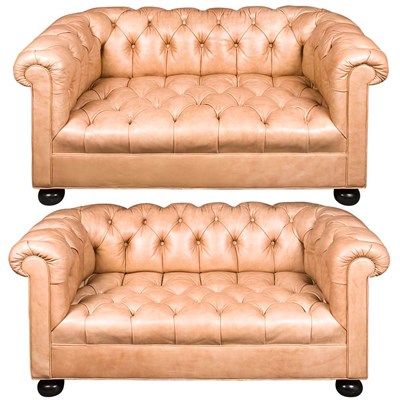 Lot 265 - Pair of Chesterfield Tufted Leather Sofas...