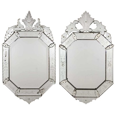 Lot 605 - Companion Pair of Venetian Mirror Framed...