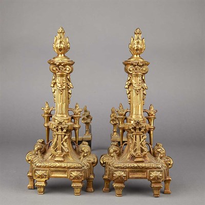 Lot 446 - Pair of Louis XVI Style Gilt-Metal Chenets...