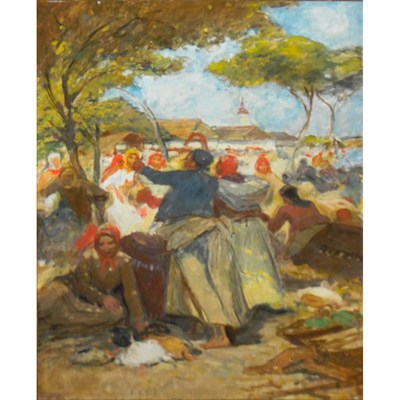 Lot 75 - Russian School 20th Century Market Day Signed...
