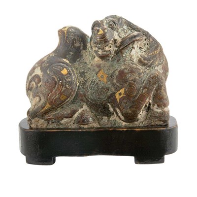 Lot 88 - Chinese Gold Inlaid Bronze Camel Warring...