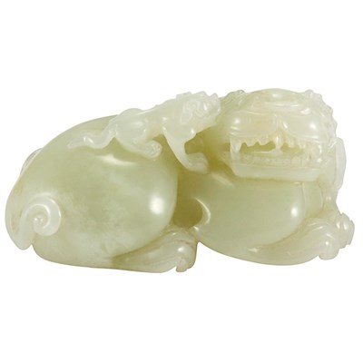 Lot 263 - Chinese Celadon Jade Foo Lion Carved in a...