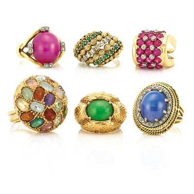Lot 515 - Six Gold and Gem-Set Rings