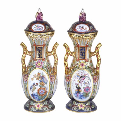 Lot 1407 - Pair of Samson Porcelain Vases Each of...