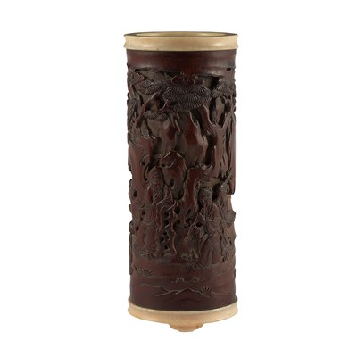 Lot 407 - Chinese Boxwood and Ivory Brush Pot Late 19th...