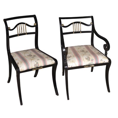 Lot 404 - Set of Eight Regency Black Painted Chairs