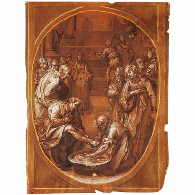 Lot 1 - German School 16th Century Christ Washing the...