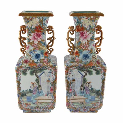 Lot 403 - Pair of Chinese Famille Rose Glazed Porcelain...
