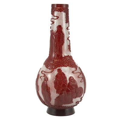 Lot 363 - Chinese Red over Snowflake Glass Bottle Vase...