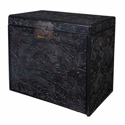 Lot 351 - Asian Red and Black Lacquer Fall Front Cabinet...