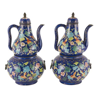 Lot 395 - Pair of Chinese Canton Enamel Wine Ewers 19th...