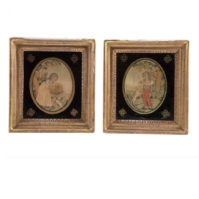 Lot 1247 - Pair of Framed English Silk Embroidered...