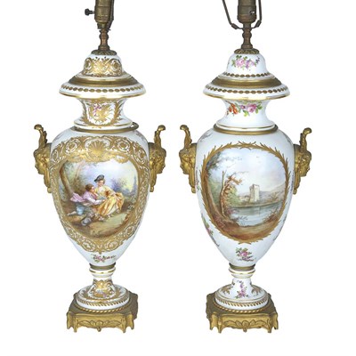 Lot 1135 - Pair of Sevres Style Gilt-Metal Mounted Gilt...