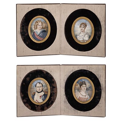 Lot 497 - Two Pairs of French Portrait Miniatures 19th...