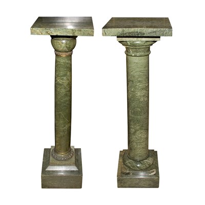 Lot 1085 - Two Neoclassical Style Green Marble Pedestals...