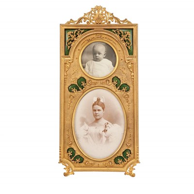 Lot 1124 - French Gilt-Bronze and Green Enameled Double...
