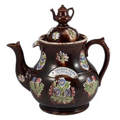 Lot 1245 - Staffordshire Glazed Measham Barge Ware Teapot...