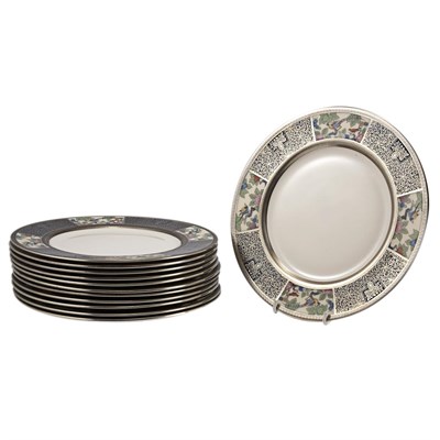 Lot 1160 - Set of Twelve Lenox Silver Overlay Dinner...