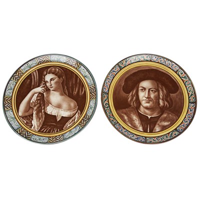 Lot 1264 - Pair of Italian Maiolica Portrait Chargers...