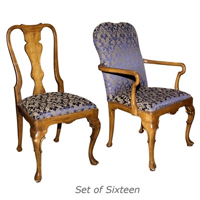 Lot 160 - Set of Sixteen Queen Anne Style Walnut Dining...