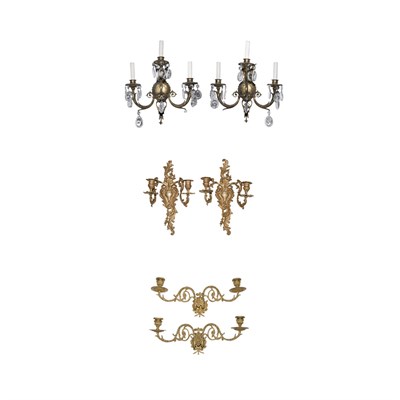 Lot 124 - Three Pairs of Rococo Style Gilt-Metal Sconces...