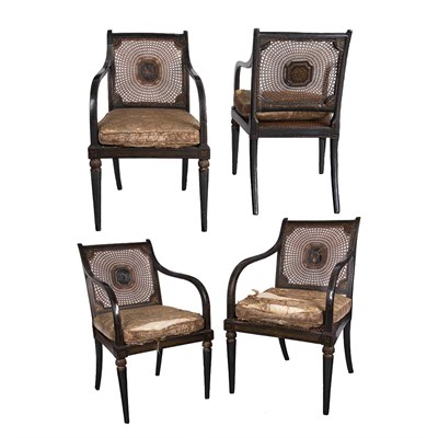 Lot 547 - Set of Four Regency Painted and Parcel Gilt...