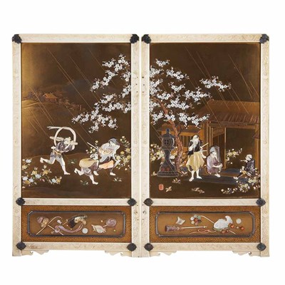 Lot 47 - Japanese Shibayama Lacquer and Ivory Two-Panel...