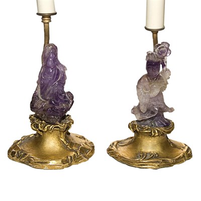 Lot 185 - Two Chinese Hardstone Figures Each mounted as...