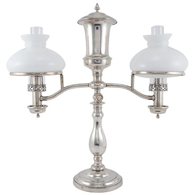 Lot 267 - Sheffield Silver Plated Two-Light Argand Lamp...