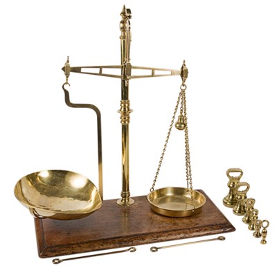 Lot 193 - Brass Scale and Weights Height 22 1/2 inches,...