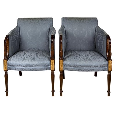 Lot 199 - Pair of William IV Style Inlaid Mahogany...