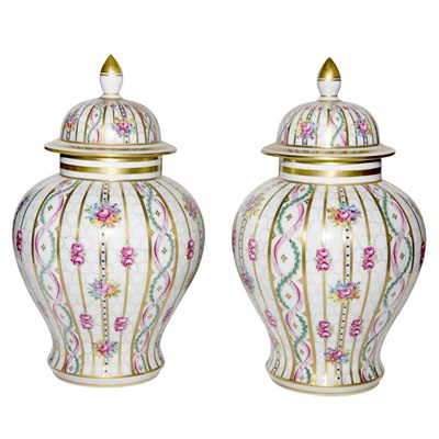 Lot 212 - Pair of Dresden Porcelain Covered Urns Height...