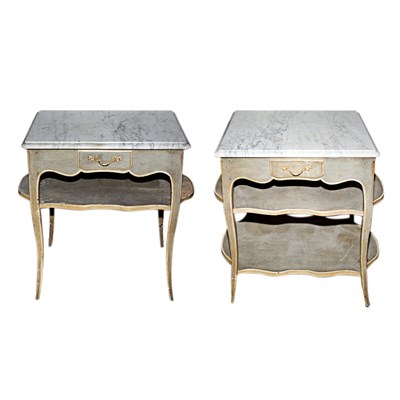 Lot 249 - Two Louis XV Style Marble Top Painted Side...