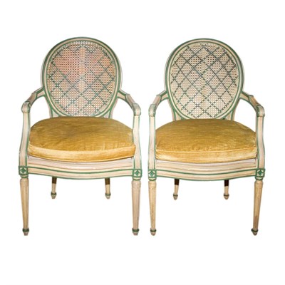 Lot 265 - Pair of Louis XVI Style Painted Fauteuils
