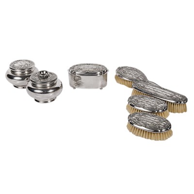 Lot 280 - Group of Seven Silver Plated Vanity Articles...