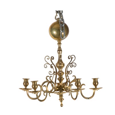 Lot 366 - Dutch Baroque Style Brass Five-Light...