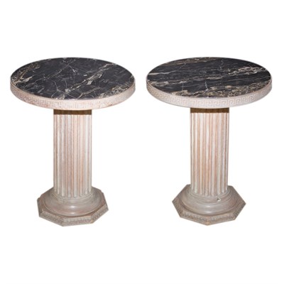 Lot 380 - Pair of Neoclassical Style Marble Top Painted...