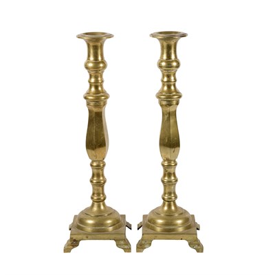 Lot 412 - Pair of Georgian Style Brass Candlestickes...