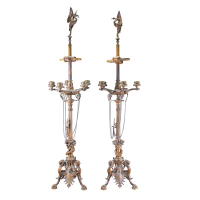 Lot 531 - Pair of Neo-Grec Bronze Candelabra Lamps Cast...