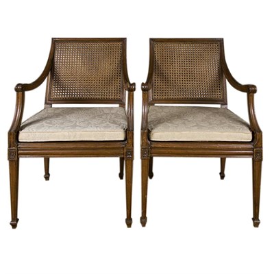 Lot 439 - Pair of Louis XVI Style Walnut Caned Seat...