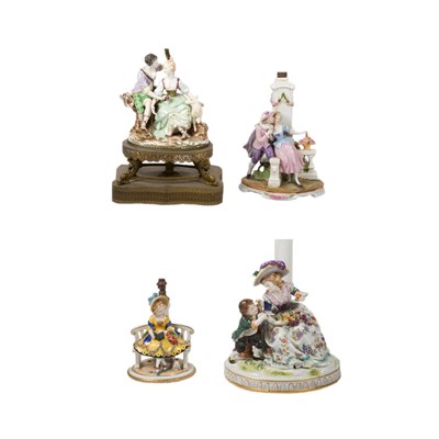 Lot 440 - Group of Four Continental Porcelain Figural Lamps