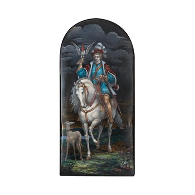 Lot 181 - Framed Limoges Enameled Copper Equestrian...