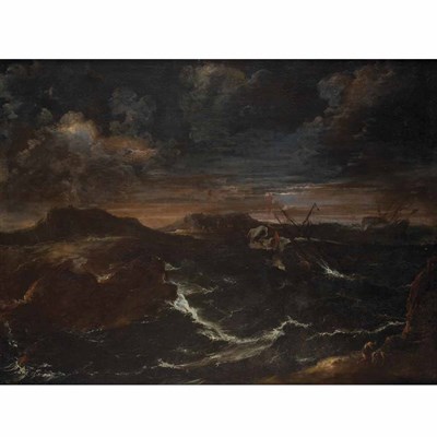 Lot 110 - School of Salvator Rosa Stormy Seascape Oil on...