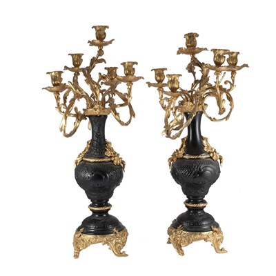 Lot 1396 - Pair of Louis XV Style Gilt and Black Enameled...